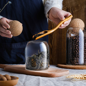 Jarra de almacenamiento de vidrio con tapón de bola de corcho, alta borosilicato, para beber dulces, té, café y granos - Product Image 4