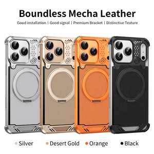Business PU Leather Back Panel Magnetic Case for <b>iPhone</b> 17 15 16 Pro Max With 360 Ring Stand Frameless Aluminum Shockproof Cover - Product Image 2