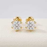 Pendientes de tuerca de oro macizo de 18K con diamantes de laboratorio de corte redondo y cuatro puntas, 2.1CTW, certificados IGI CVD/HPHT VVS DEF Color, listos para enviar.
