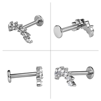 Clous de piercing pour cartilage interne, tragus et labret en titane TT ASTM F136 G23 avec zircon plaqué or, piercing corporel en titane de haute qualité