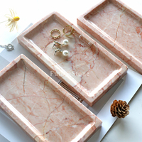 Plateau rectangulaire moderne en marbre rose crème pour bougies, bijoux, bagues, collations, présentation de table, décoration d'hôtel, de fête et de maison