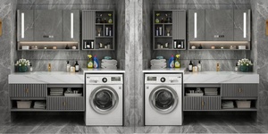 <span class=keywords><strong>Mueble</strong></span> de Baño Moderno con <span class=keywords><strong>Lavabo</strong></span> de Piedra Simple, <span class=keywords><strong>Lavadora</strong></span> Integrada en el Balcón y <span class=keywords><strong>Mueble</strong></span> de Baño - Product Image 4