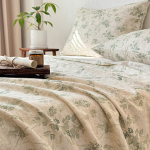 Parure <span class=keywords><strong>de</strong></span> lit en coton et <span class=keywords><strong>lin</strong></span> imprimé à motif végétal, taille Queen, douce, respirante, écologique, fournisseur OEM ODM - Product Image 3
