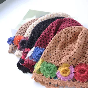 Chapéu balde de crochê feminino vintage floral tricotado, chapéu de balde de pescador, novidade minimalista, novidade de 2024
