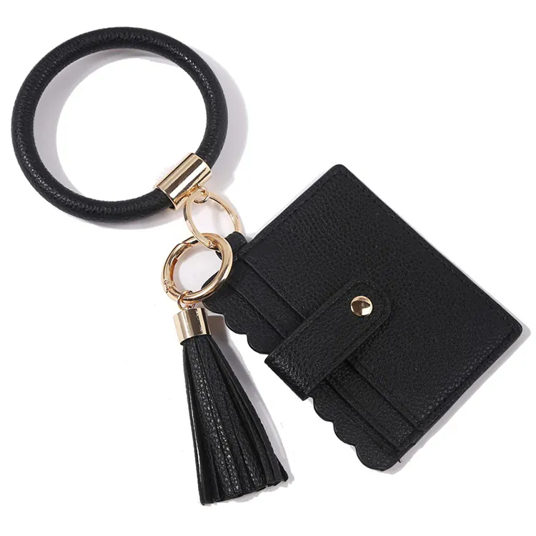 AZB077 Vegan Leather PU Key Ring with Tassel Cute Card Wallets Leopard Flower Printed Design Rfid Wholesale Card Holders