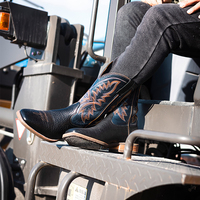 Bottes de cowboy durables pour hommes en cuir véritable, broderie, chaussures du désert, bottes western vintage noires pour hommes, semelle en caoutchouc