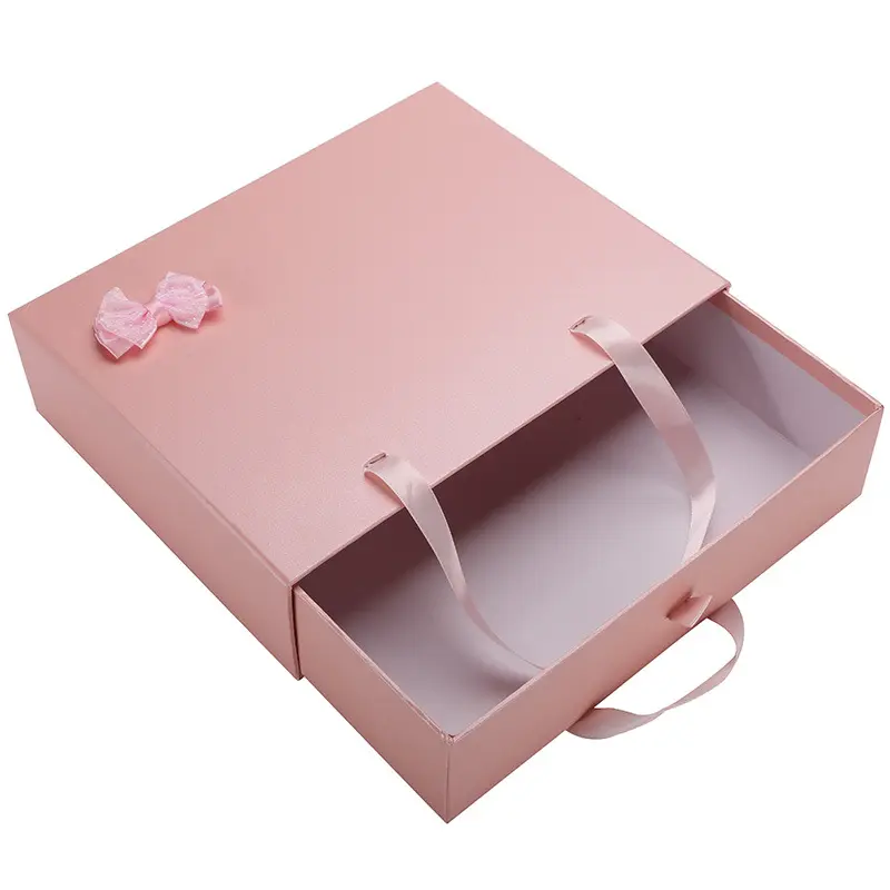 Çin kutusu üreticileri özel Logo baskılı karton kağıt çekmece hediye kutusu ambalaj ile şerit kolu