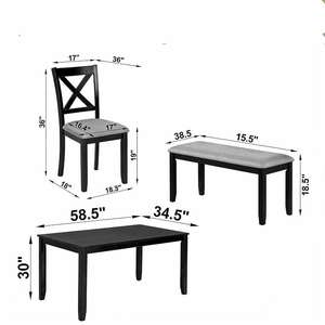 Offre Spéciale : Ensemble de Salle à Manger Rustique en Bois Rectangulaire (6 Pièces) avec 4 Chaises Rembourrées à Dossier Croisé et un Banc - Product Image 2