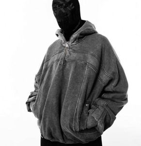 Sweat-shirt à capuche zippé pour homme, personnalisé, délavé à l'acide, style rétro à épaules tombantes, commande minimale faible, vente en gros - Product Image 4