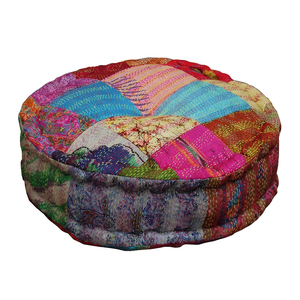 Coussin de sol rond en soie, Patchwork, nouveaux modèles, vente en gros, saiak Sari, Kantha otsman - Product Image 1