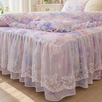 Ensemble de literie de luxe coréen en coton pur à volants de haute qualité avec dentelle élégante pour la décoration de chambre de fille