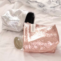 Trousse de Maquillage Portable Scintillante Argentée de Luxe et Trousse de Retouches, Sac de Toilette Transfrontalier