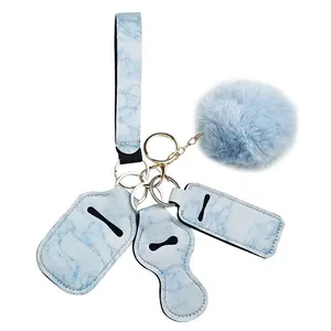 ready to ship neoprene wristlet fob self defense Keychain for Women Hand Sanitizer Holder Pompon ball fur Keychain set