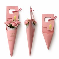 Cône d'emballage cadeau pour bouquet avec ruban et étiquette de remerciement, boîte d'emballage pour fleurs pour fleuriste, cadeau de mariage, vente en gros