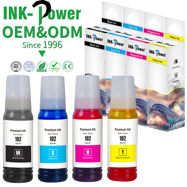 INK-POWER 102 Premium Compatible Color Bottle Dye Refill Encre Eco Ink for Epson EcoTank ET-2750 Printer