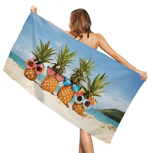 菠萝条纹超细纤维沙滩巾超大快干 (75 X 150厘米) 游泳运动沙滩毛巾