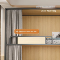 Lit superposé en acier et bois de haute qualité avec barrières de sécurité, lit d'appartement moderne et minimaliste pour adultes et étudiants avec rangement intégré