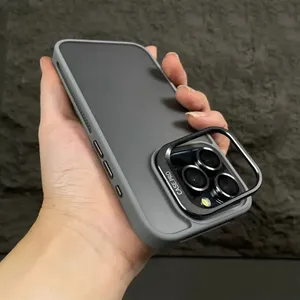 für iPhone Hülle Premium Metallobjektiv-Ringständer mit Metallobjektiv-Schutz mattes Telefonhülle für iPhone 15 Pro Max 14 Plus