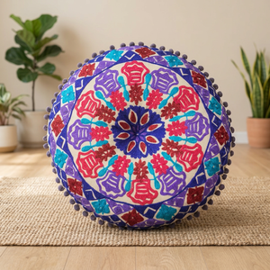 Coussin rond brodé à la main, oreiller de couleur unie, pour méditation, en coton, nouvelle collection 2020 - Product Image 2