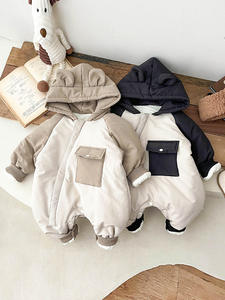 冬のフード付きフリース裏地付きベビーフグジップアップロンパース厚く暖かい綿パッド入りジャンプスーツスタイリッシュな屋外衣装 - Product Image 2