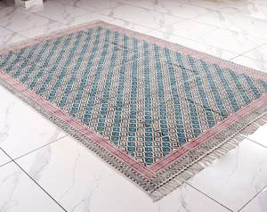 Indian Boho Kilim Style Cotton Dhurrie Rug Hand <b>Block</b> Printed Handmade Carpet Floor Rug Home Decor - Product Image 1