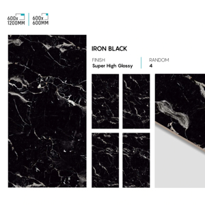 Carreaux de sol et de mur en porcelaine super noir brillant de qualité supérieure, 24x48 pouces, finition intérieure de luxe à haute brillance - Product Image 1
