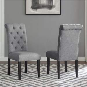 DB Leviton Farmhouse Style Solid Wood Tufted <b>Dining</b> <b>Chair</b> Set 2 <b>Grey</b> <b>Fabric</b> <b>Chairs</b> for Home <b>Dining</b> Living Room PP Plastic Materi - Product Image 1