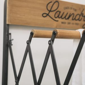 Bois métal accordéon rétractable mural décor étagères étagère à linge flottant étendoir pour accrocher des serviettes vêtements - Product Image 4