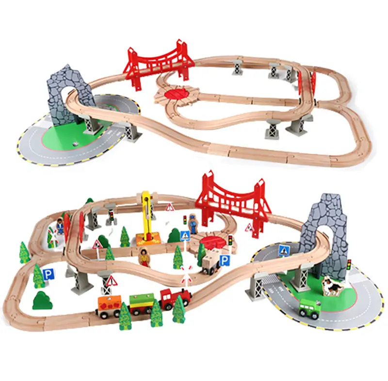 100Pcs Railway Track Train Set Children Education Track Toys Wood Wooden Car Toy Model Train Set For Kids