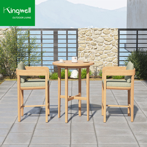 Conjunto de Muebles de Exterior de Teca Duradera, Madera Maciza Natural, <span class=keywords><strong>Taburetes</strong></span> de Bar <span class=keywords><strong>y</strong></span> Mesa Alta para Jardín con Cojín Impermeable - Product Image 1