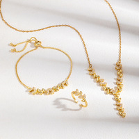 Ensemble de bijoux unisexe motif épi de blé, en cuivre incrusté de zircon, collier, bracelet et bague ajustables, idéal pour le quotidien, les fêtes et comme cadeau - Vente chaude