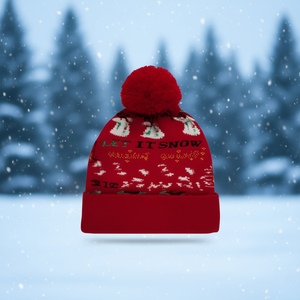 Gorro de Punto de Invierno para Mujer con Pompón, Estampado Let It Snow, Gorro Grueso de Acrílico, Estilo Casual - Product Image 2