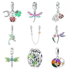 <span class=keywords><strong>Ciondolo</strong></span> di fascino leggero per bambini con perline squisite libellule coccinelle fiori insetti Zircon argento Sterling rodiato - Product Image 1