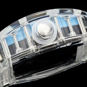 Montre mécanique pour homme, style élégant de designer classique, boîtier transparent en cristal bleu clair, aiguilles lumineuses, résistante à l'eau - Product Image 4