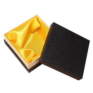 Elegant Square <b>Black</b> Top & Bottom <b>Gift</b> <b>Box</b> with Recycled Materials and Yellow Lined Crepe Fabric Luxurious Packaging - Product Image 1