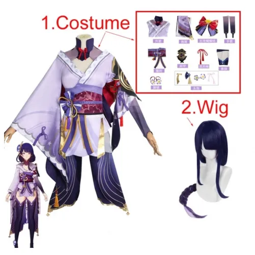 8 Styles Genshin Impact Cartoon Character Pattern Cosplay Color Printing Dress Clothes Wig Anime Costume Set