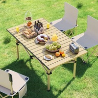 Table de camping portable en métal en forme d'omelette réglable en hauteur - Table de pique-nique pliable pour les parcs, les plages et les cours