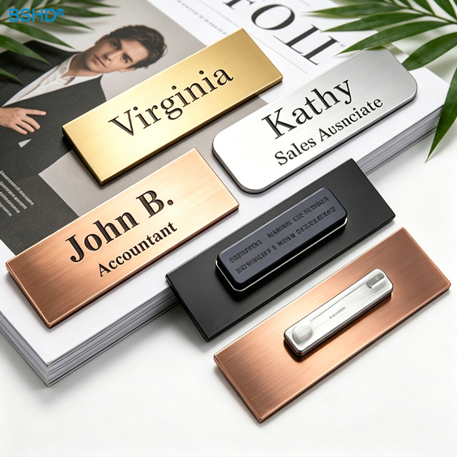 Custom Brass Aluminum Alloy Process Reusable Pin Magnetic Metal Employee Badges Staff Hotel Name Tag Button Badge for Suits