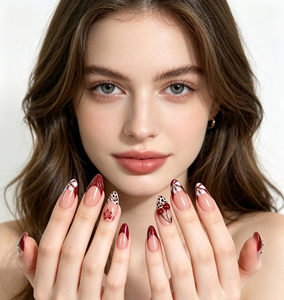 <span class=keywords><strong>Uñas</strong></span> <span class=keywords><strong>Postizas</strong></span> <span class=keywords><strong>de</strong></span> ABS con Estampado <span class=keywords><strong>de</strong></span> Leopardo Francés Jazzing Almond Press, con Dijes <span class=keywords><strong>de</strong></span> Flores, Acabado Brillante, Degradado Rojo Nude, Reutilizables, <span class=keywords><strong>para</strong></span> Mujeres y <span class=keywords><strong>Niñas</strong></span> - Product Image 1
