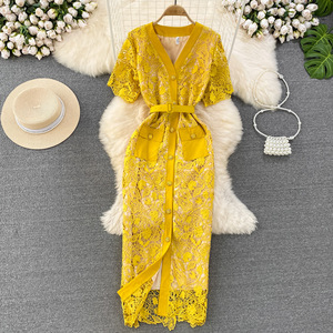 Elegante estate aderente <span class=keywords><strong>in</strong></span> <span class=keywords><strong>pizzo</strong></span> aderente <span class=keywords><strong>da</strong></span> donna a manica corta traezoidale guaina a manica corta aderente abito a matita <span class=keywords><strong>da</strong></span> donna - Product Image 2