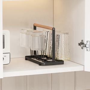 Desktop bar metallo manico in legno 6 caffè bottiglia di <span class=keywords><strong>vetro</strong></span> tazza asciugatura asciugatrice stoccaggio espositore supporto supporto Rack per armadio - Product Image 2