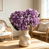 Buket Bunga Hydrangea Irsi Tiruan Sutra Mewah Warna Ungu, Bunga Hydrangea Buatan untuk Dekorasi Tengah Meja Rumah Modern dan Hotel