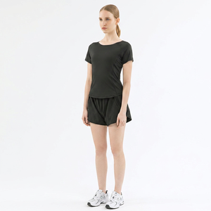 Wholesale Women's Mesh Back <b>Raglan</b> Sleeve Yoga <b>Top</b> Short Sleeve Slim Fit Quick Dry Workout Shirt Breathable Running Sports Tee - Product Image 4