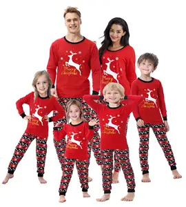 Kualitas Tinggi Halus Pencetakan Melar Manset Sesuai Kustom Keluarga Natal Piyama Pakaian Tidur Orangtua-anak