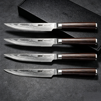 AMSZL Ensemble de 4 couteaux à steak personnalisés en acier inoxydable japonais à haute teneur en carbone avec manche en bois pakka Boîte-cadeau incluse