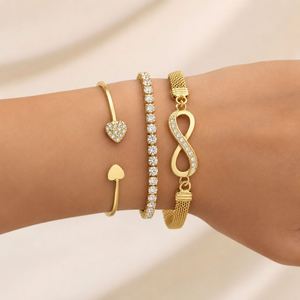 3 Pcs/Set Vintage Geometric Gold Plated Zircon <b>Infinity</b> Pattern 8 Number Adjustable <b>Bracelet</b> Set for Women Jewelry - Product Image 4