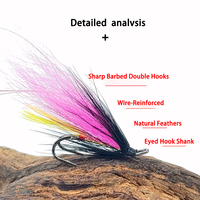 Mouche de pêche à la saumon en 8 couleurs # 6 hameçons doubles à ardillons, plume artificielle de queue de coq pour la pêche à la truite, au bar et à la steelhead en eau douce