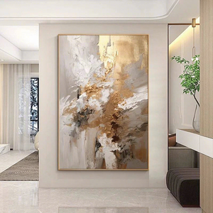 Grande Peinture Murale Acrylique sur Toile, Nature Morte Dorée Faite à la Main, Décoration Vibrante, Cadeau de Pendaison de Crémaillère, <span class=keywords><strong>Art</strong></span> Mural - Product Image 2