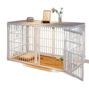 <span class=keywords><strong>Cage</strong></span> pour chien d'intérieur, petite et moyenne taille, avec barrière de sécurité, enclos sans clôture, cadre en acier au carbone, plateforme anti-évasion et couvercle supérieur complet - Product Image 1