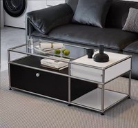 Table basse en acier inoxydable de style mid-century avec plateau en verre, design moderne minimaliste et luxueux pour salon (sans table d'appoint)